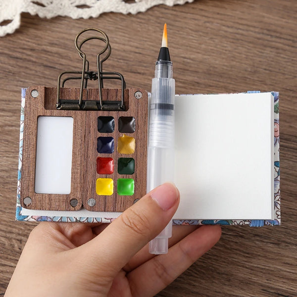 Mini Walnut Paint Box Watercolor Set