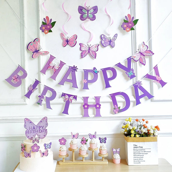 Purple Butterfly Hanging Swirls Birthday Decoration