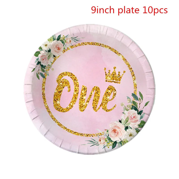 Pink Flower Crown Disposable Tableware