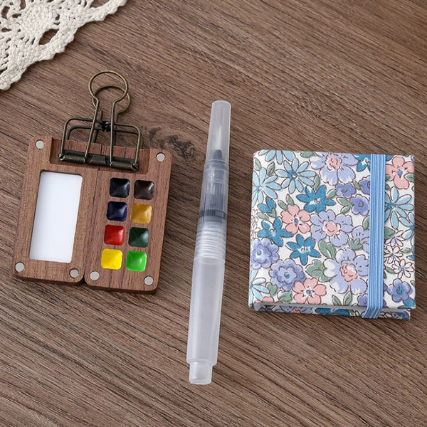 Mini Walnut Paint Box Watercolor Set