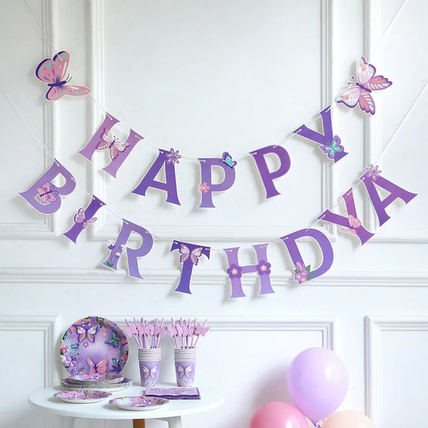 Purple Butterfly Hanging Swirls Birthday Decoration